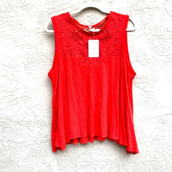 Free People Tops - Free People: Red Lace Insert Crochet Tank-79